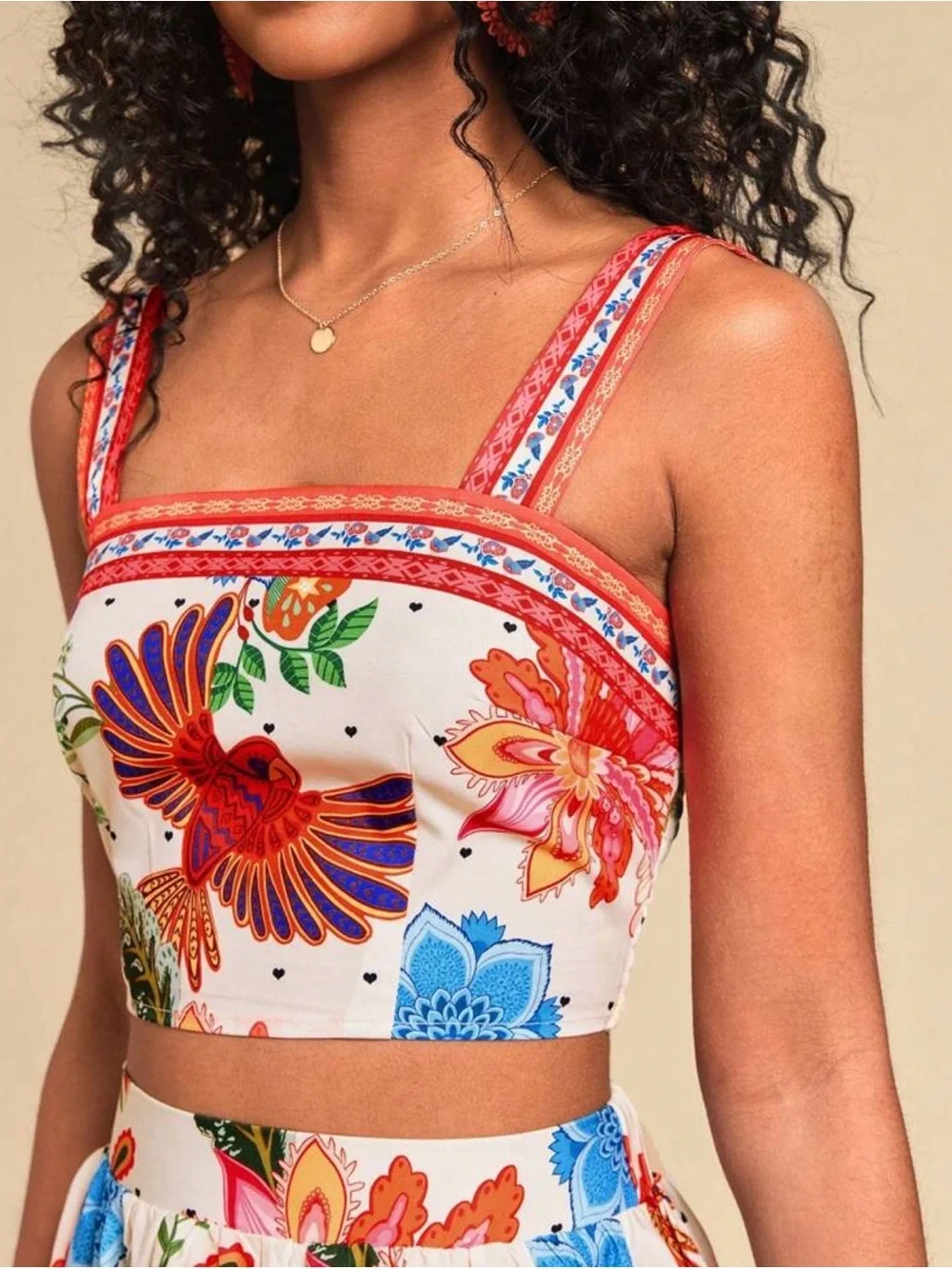 NEW! Floral Bird Print Two-Piece Crop Top & Skater Skirt Set | Size Small